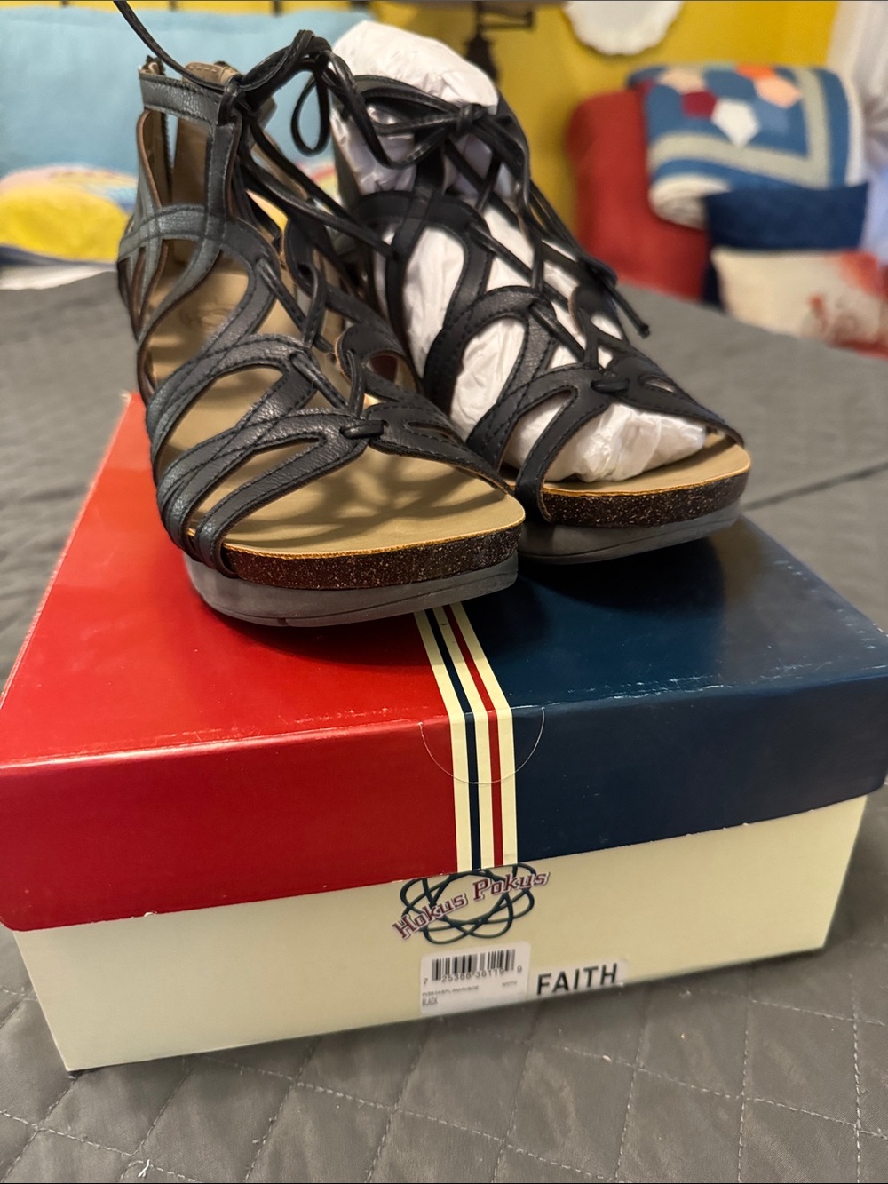 Faith Women's Black Lace-Up Gladiator Sandals